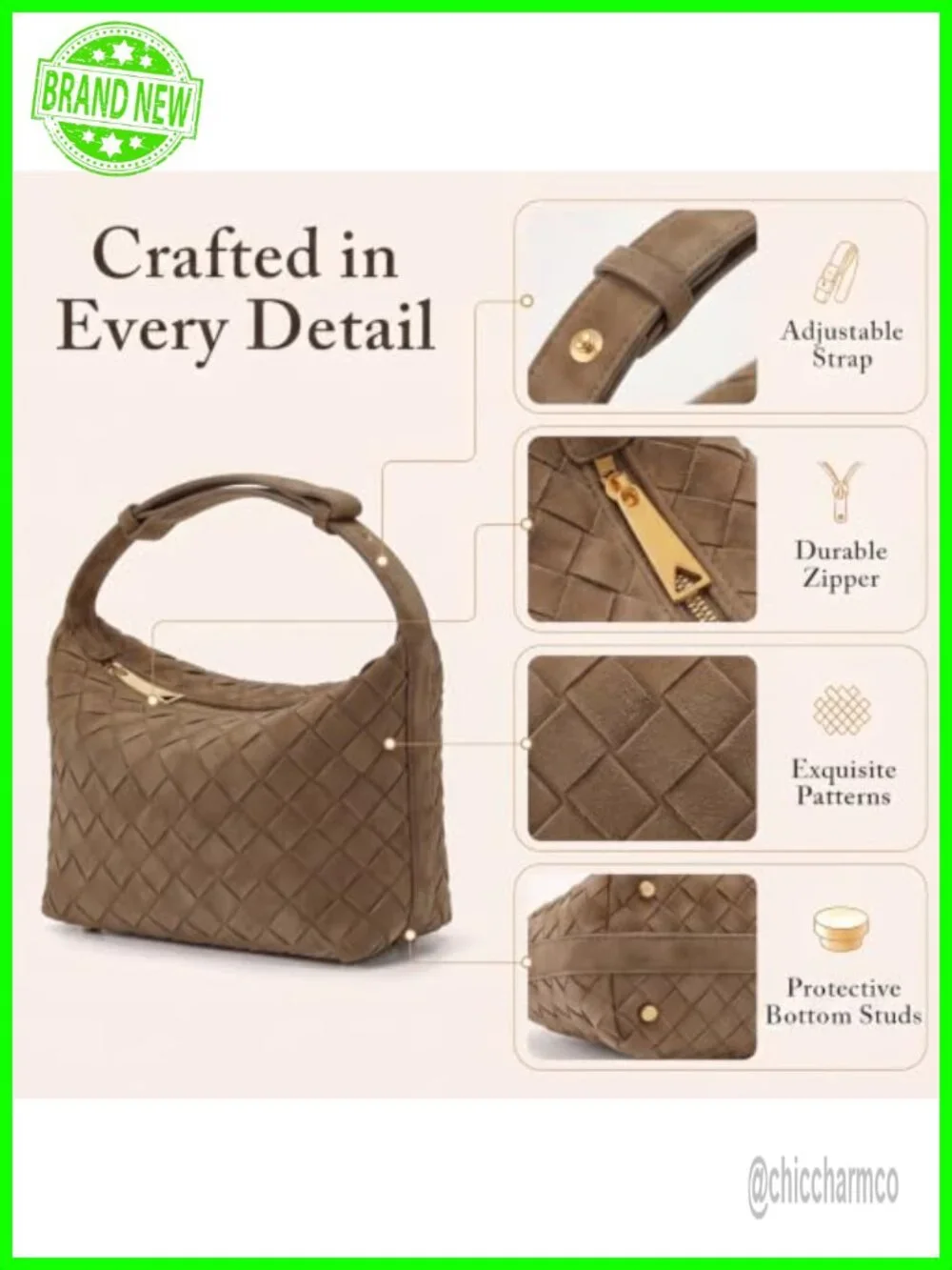Hand-Woven Faux Suede Hobo Bag with Adjustable Strap